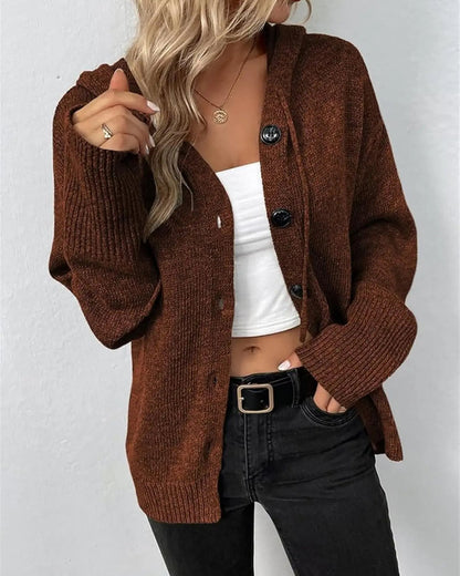 Women's Knitted Hooded Button-Front Cardigan