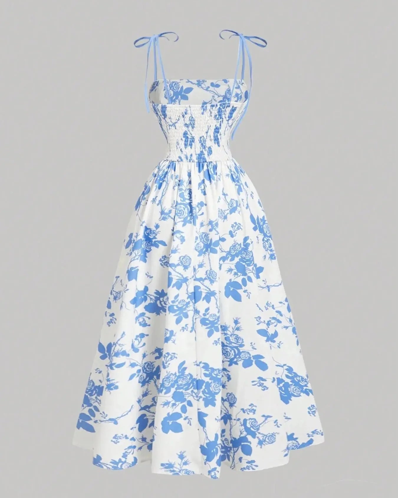 Curvy Floral Print Tie Shoulder Midi Cami Dress