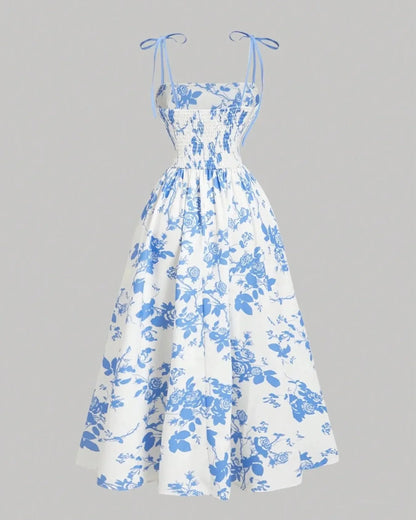 Curvy Floral Print Tie Shoulder Midi Cami Dress