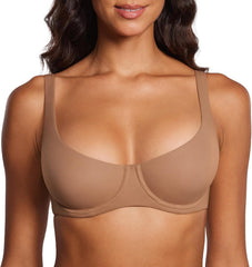 Women's Unlined Balconette Bra Underwire Supportive Plus Size Smooth Scoop Neck