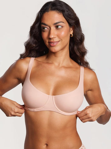Women's Unlined Balconette Bra Underwire Supportive Plus Size Smooth Scoop Neck