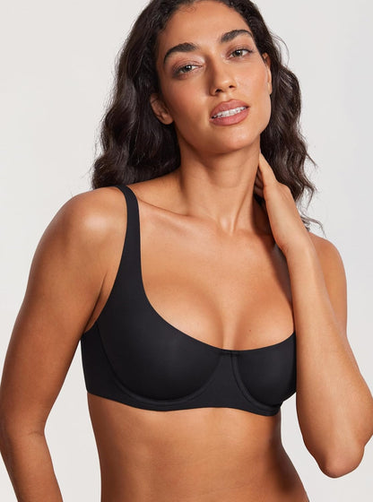 Women's Unlined Balconette Bra Underwire Supportive Plus Size Smooth Scoop Neck
