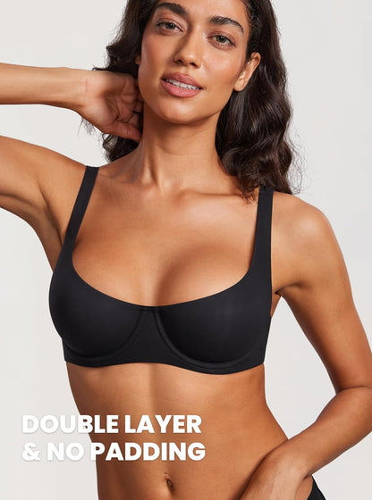 Women's Unlined Balconette Bra Underwire Supportive Plus Size Smooth Scoop Neck