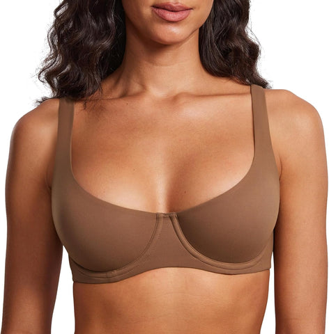 Women's Unlined Balconette Bra Underwire Supportive Plus Size Smooth Scoop Neck
