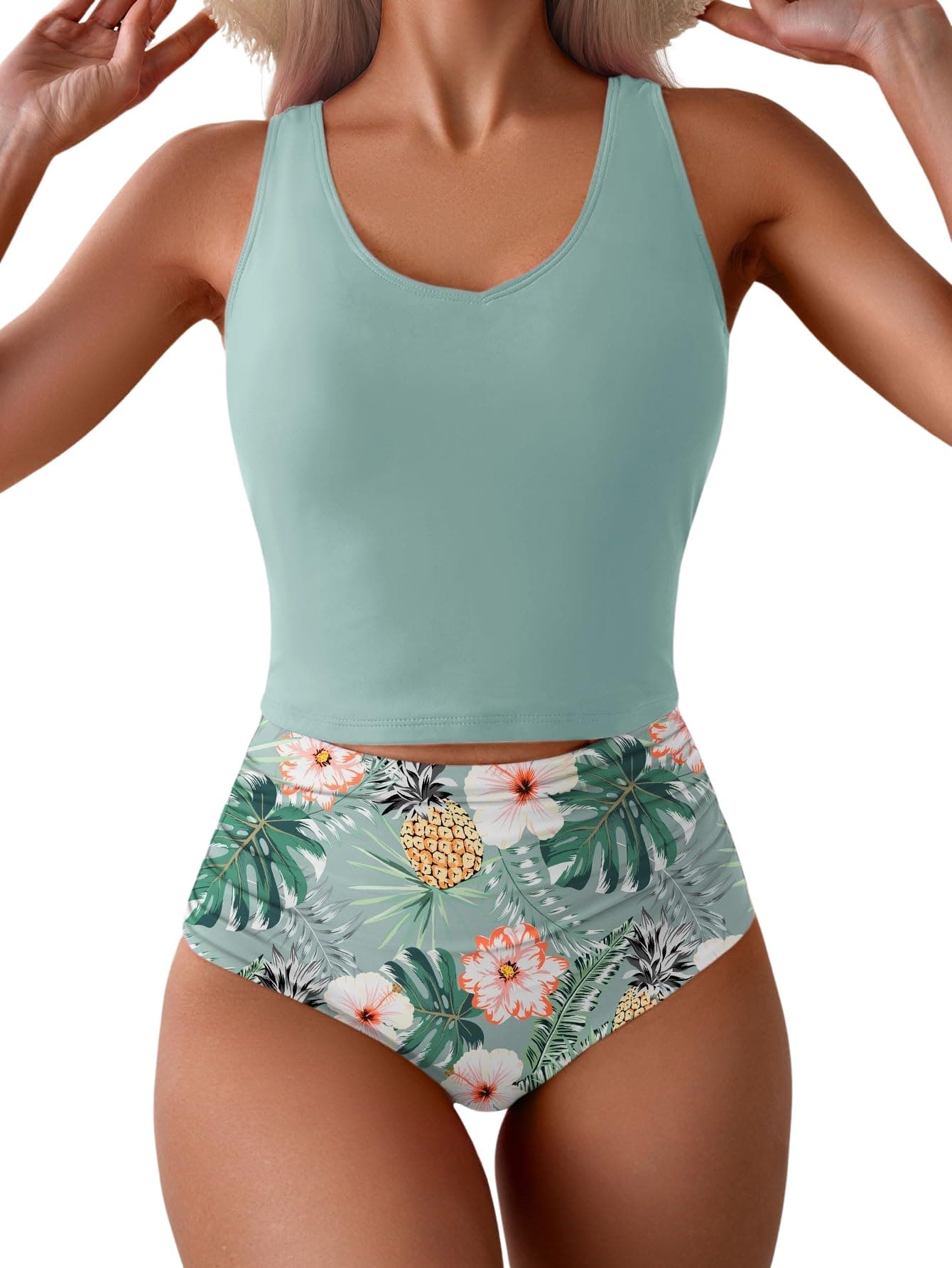 Women's Tummy Control Tankini Set - High Waisted Two Piece Swimsuit