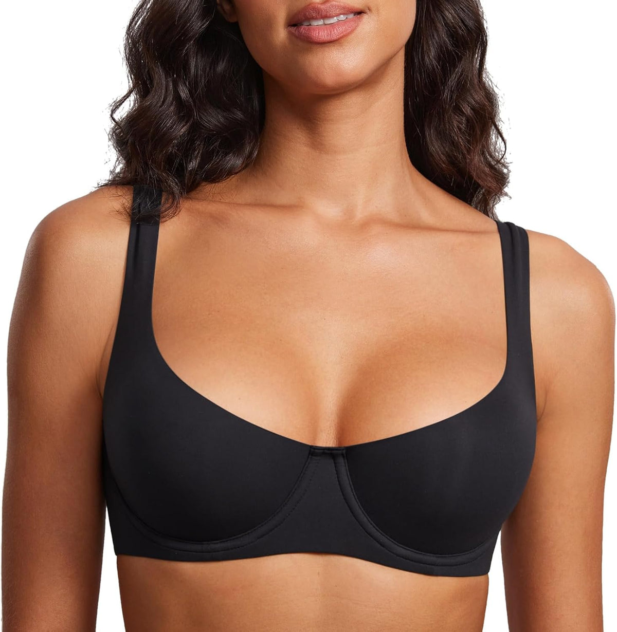 Women's Unlined Balconette Bra Underwire Supportive Plus Size Smooth Scoop Neck