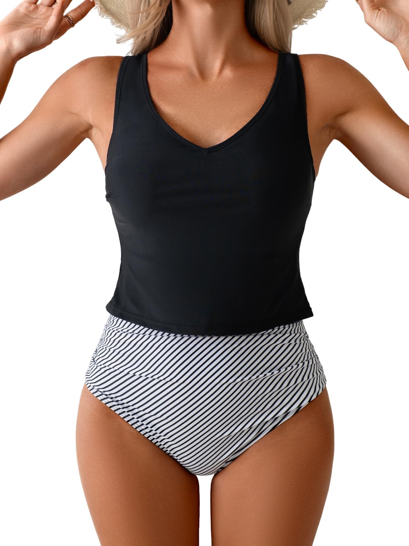 Women's Tummy Control Tankini Set - High Waisted Two Piece Swimsuit