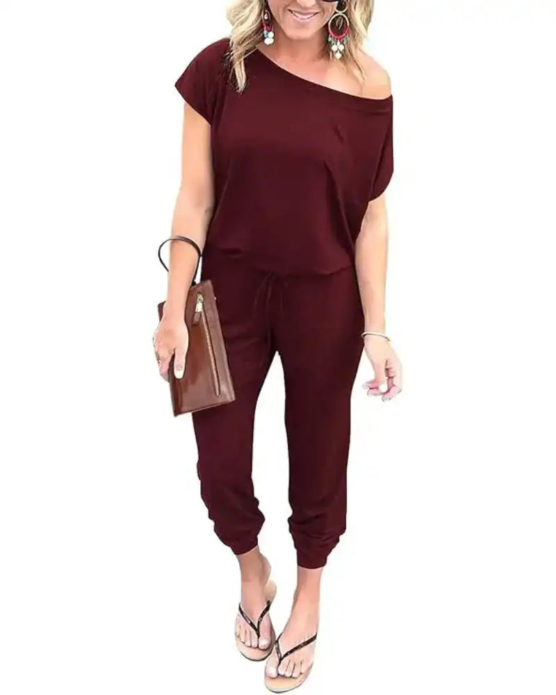 (S-3XL) Women's Plus Size Off Shoulder Stretchy Jumpsuit