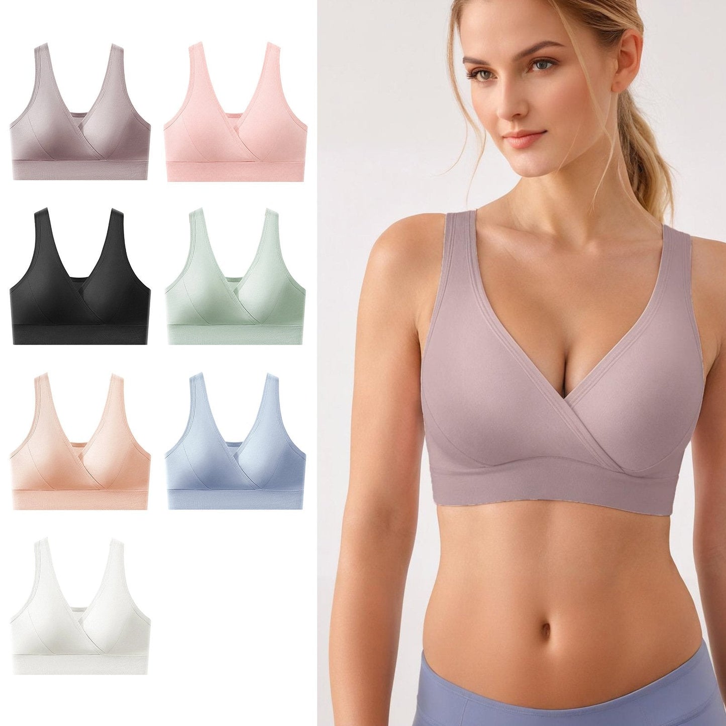 Women’s V-Neck Wireless Seamless Bra – Stretchy, Comfortable & Supportive
