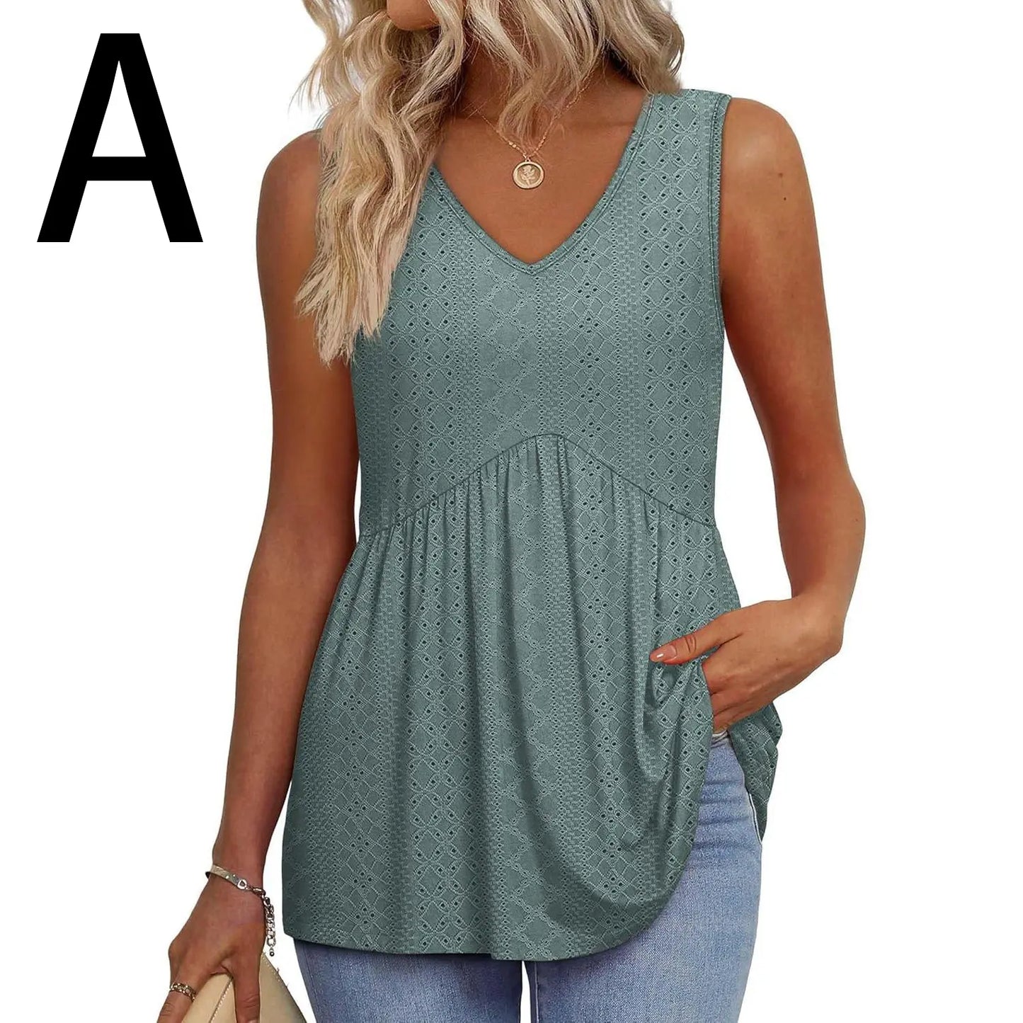 Women's V-Neck Babydoll Tank Tops - Flowy Sleeveless Summer Blouse