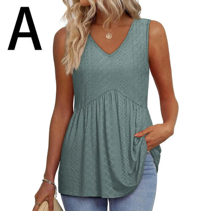 Women's V-Neck Babydoll Tank Tops - Flowy Sleeveless Summer Blouse