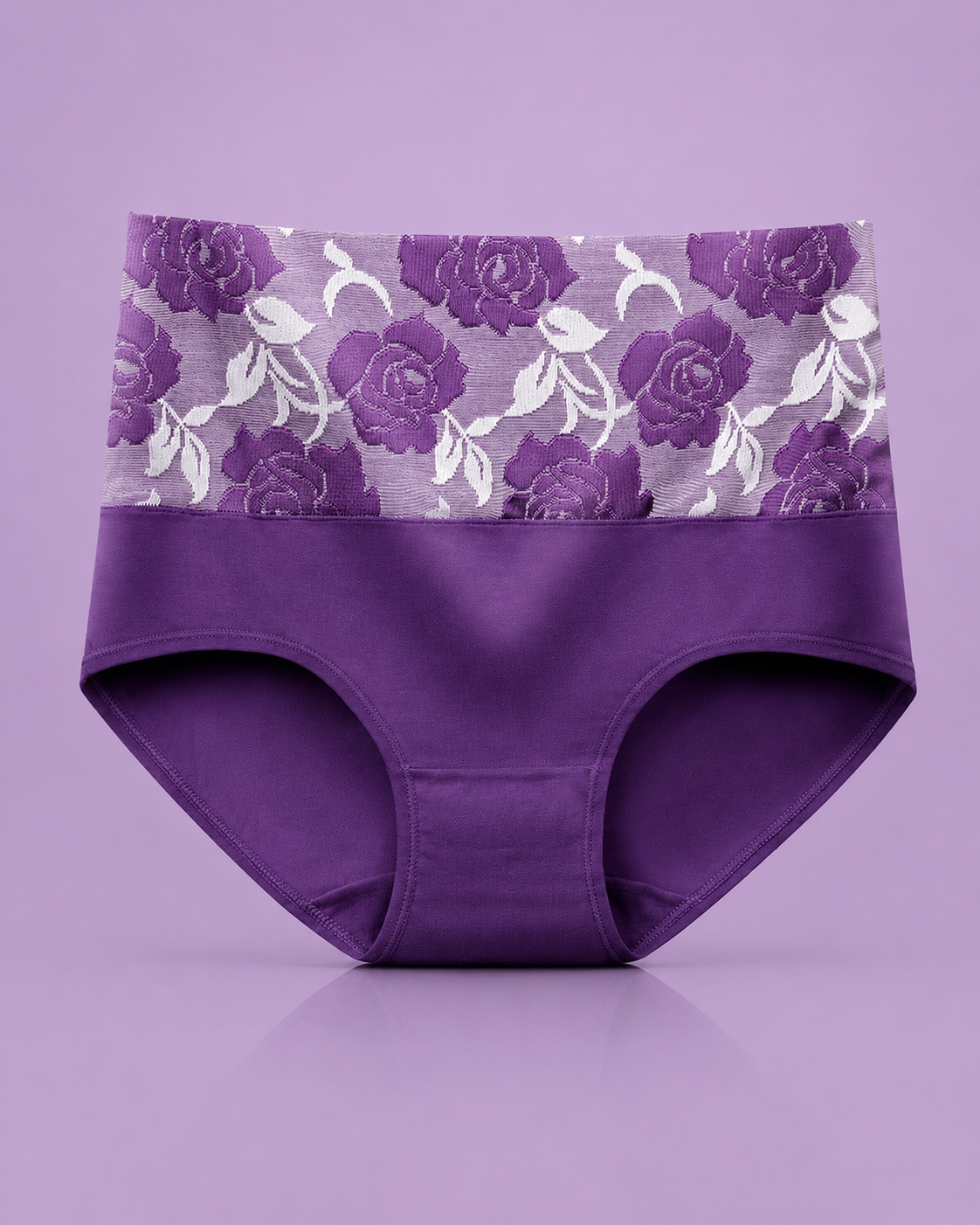 High Waist Cotton Briefs with Soft Floral Lace Waistband
