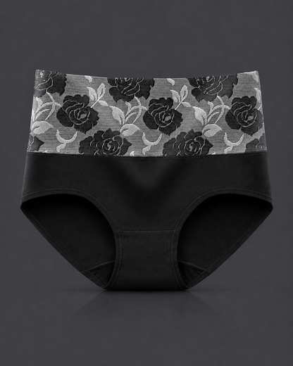 High Waist Cotton Briefs with Soft Floral Lace Waistband