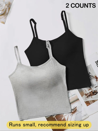 Women's Ribbed Tank Top with Built-In Bra
