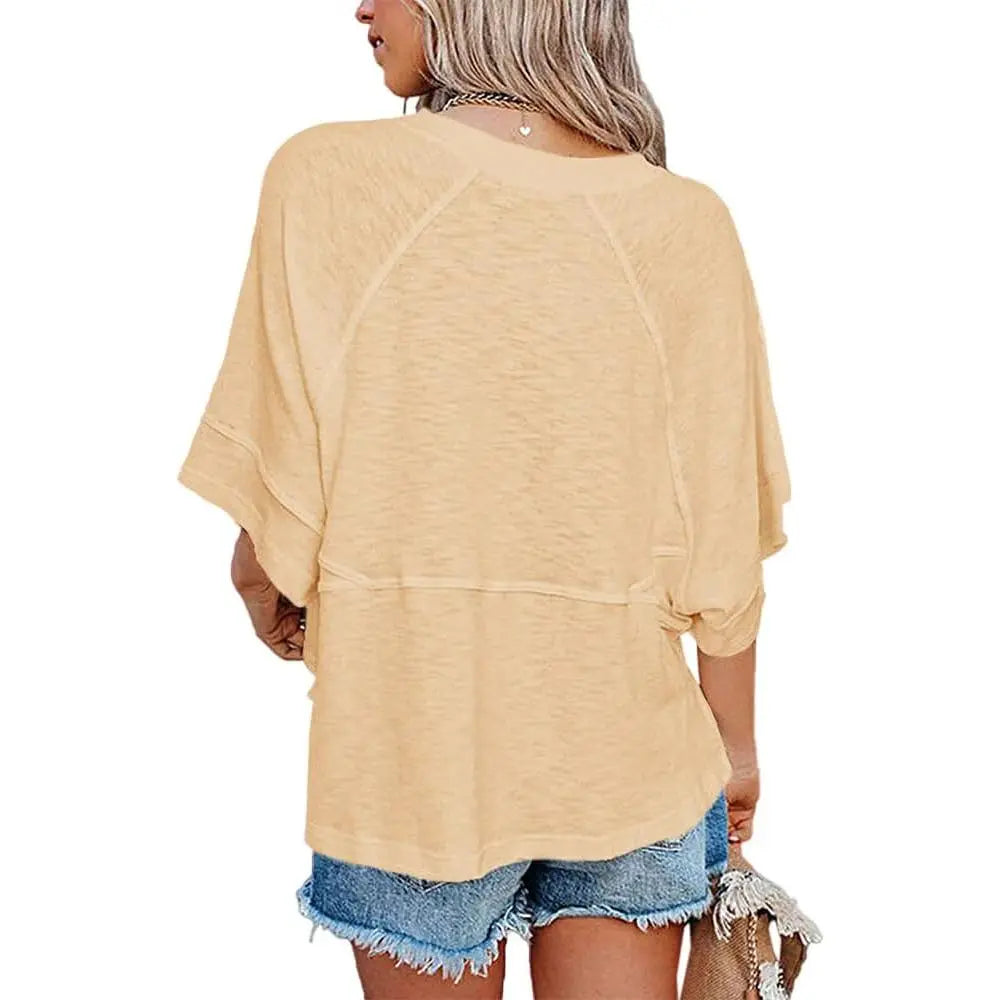 Women's Summer Casual Batwing Tee - Loose Fit & Breathable
