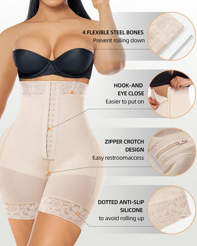 Tummy Control Shapewear for Women Fajas Colombianas Body Shaper Shorts with Zipper Crotch