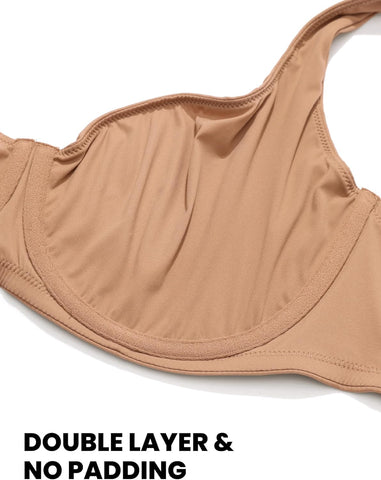 Women's Unlined Balconette Bra Underwire Supportive Plus Size Smooth Scoop Neck