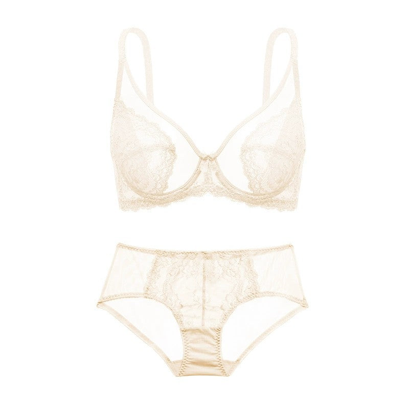 Sheer Floral Lace Support Bra Set