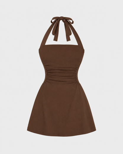 Women's Casual Chic Ruched Tie Back Halter Dress