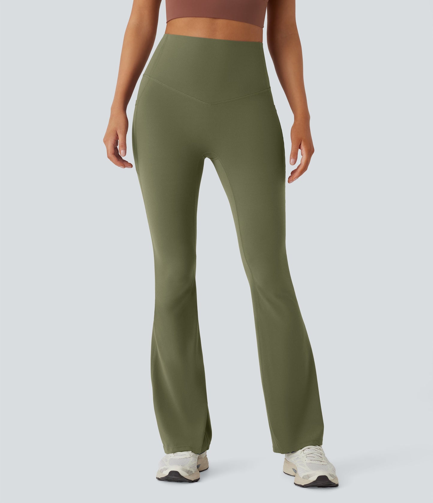 High Waisted Tummy Control Pocket Shaping Yoga Bootcut Leggings