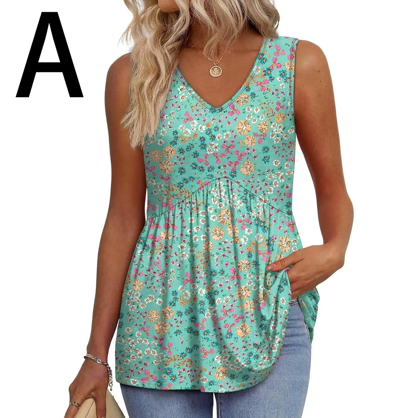 Women's V-Neck Babydoll Tank Tops - Flowy Sleeveless Summer Blouse