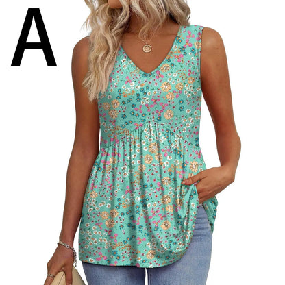 Women's V-Neck Babydoll Tank Tops - Flowy Sleeveless Summer Blouse