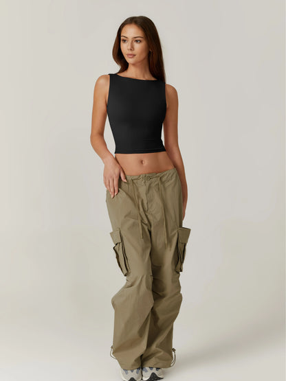 Women's Open Back Sleeveless Crop Tank Top