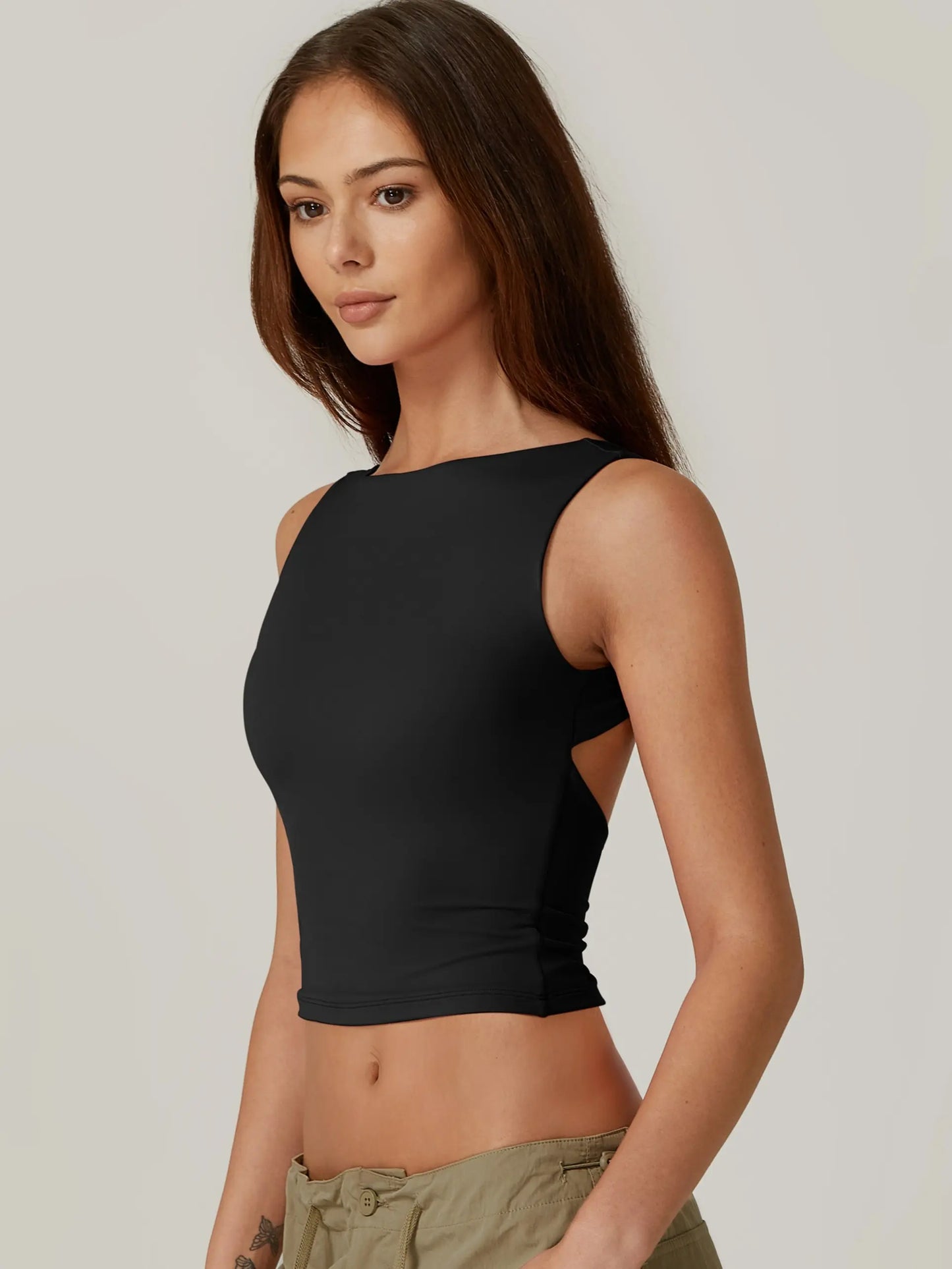 Women's Open Back Sleeveless Crop Tank Top
