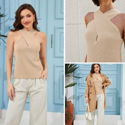 Women's Halter Knit Tank Top Sleeveless Blouse