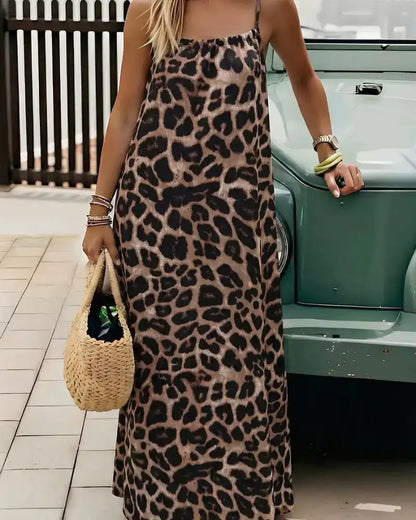 Women's Leopard Print Backless Cami Dress