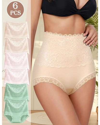 Women's Floral Lace High Waist Hip Lifting Cotton Briefs (3 Pack / 6 Pack)
