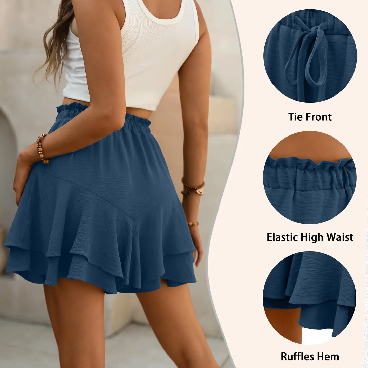 Women's Flowy Boho Shorts with Ruffle Tiered Butterfly Hem