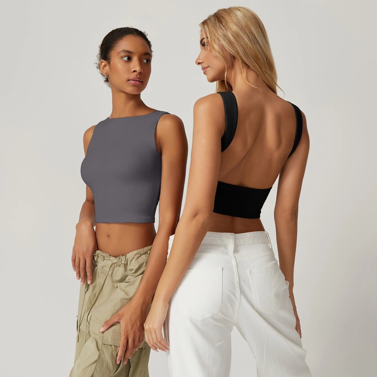 Women's Open Back Sleeveless Crop Tank Top