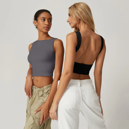 Women's Open Back Sleeveless Crop Tank Top