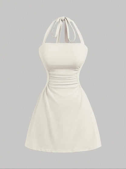 Women's Casual Chic Ruched Tie Back Halter Dress