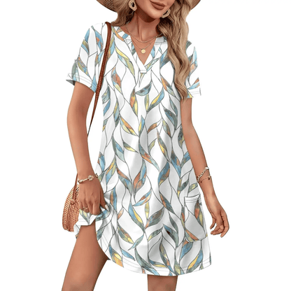 Women’s Casual V-Neck Summer Dress – Short Sleeve Beach & Vacation