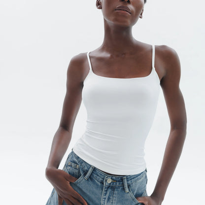 Women's Double Layer Spaghetti Strap Tank Top - Soft Stretchy Cami