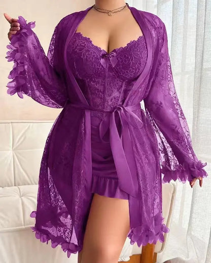 Sexy Lace Bustier Nightgown Set