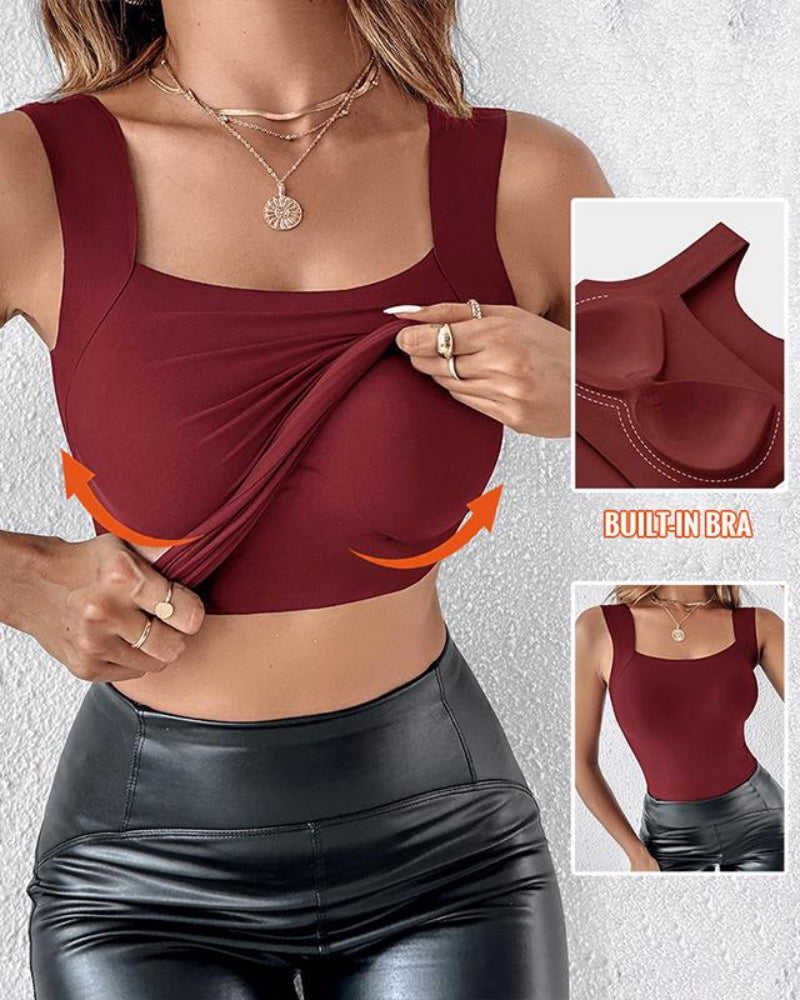 Women's Basic Square Neck Sleeveless Double-Layer Tank Tops Shaping Vest
