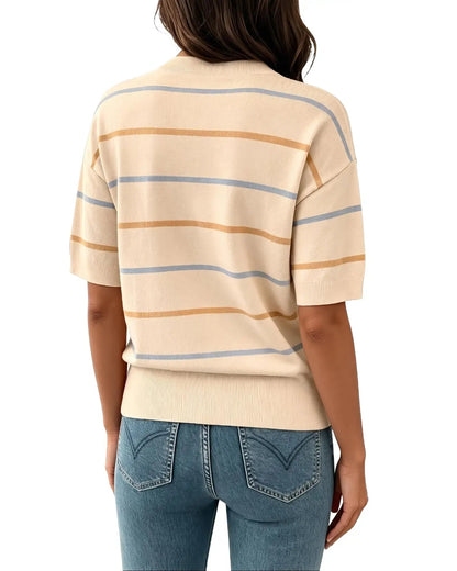 Women's Summer Striped Knit Top Crew Neck Short Sleeve