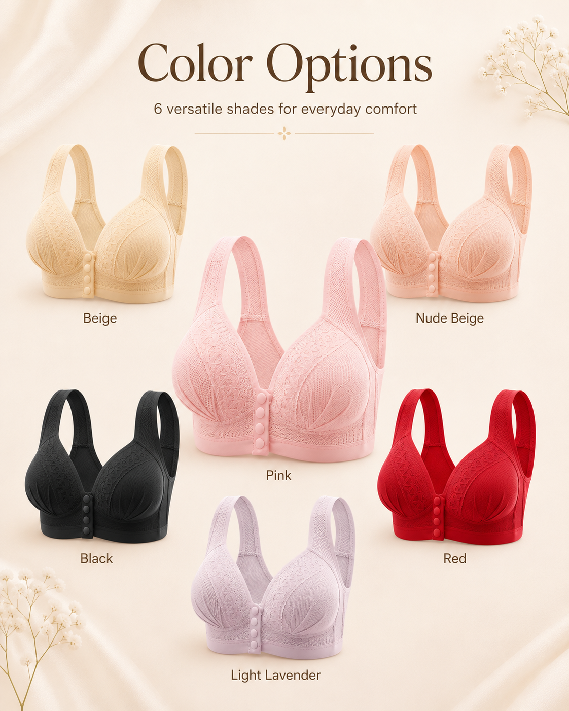 Women's Front Closure Push-Up Jacquard Bra - Comfort & Style