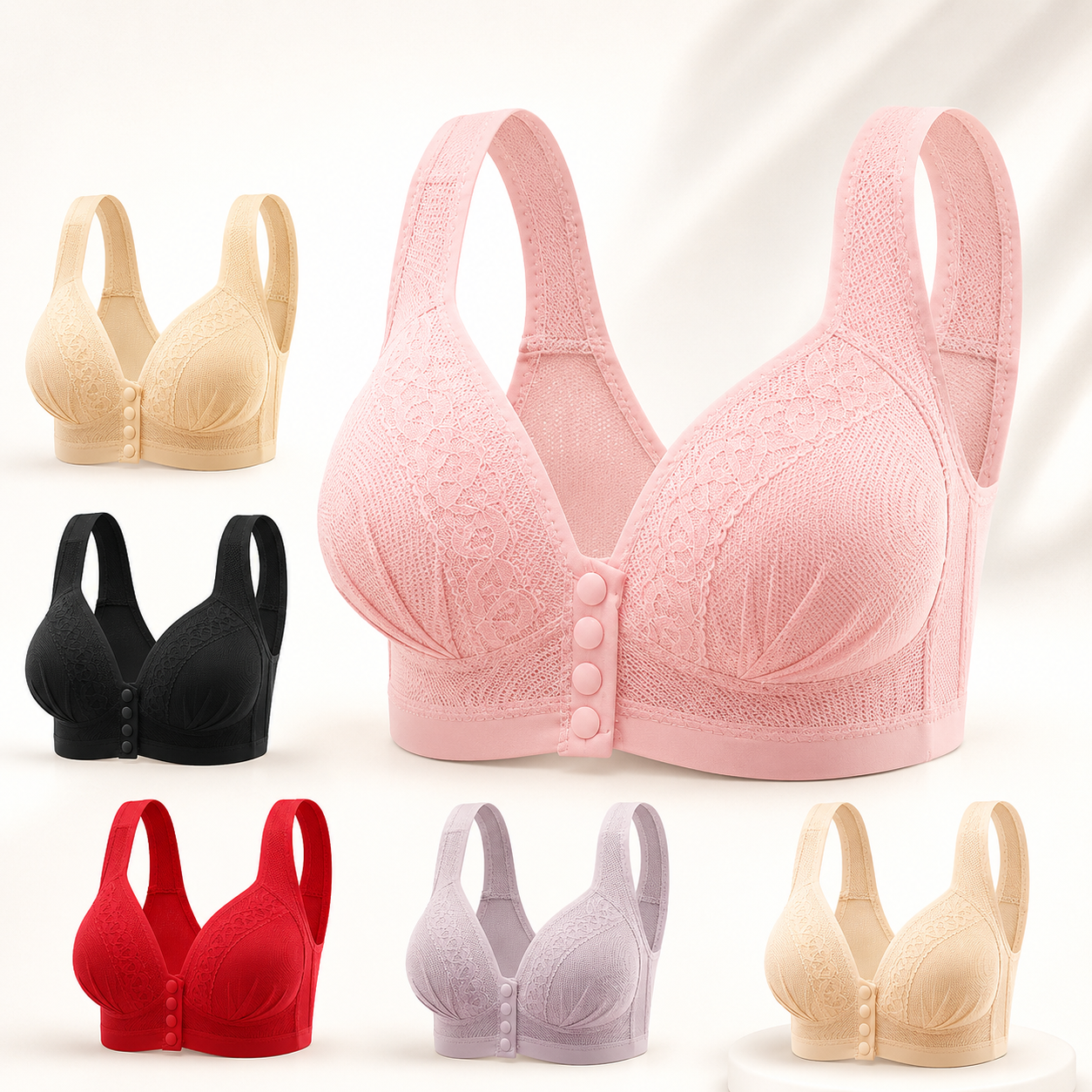 Women's Front Closure Push-Up Jacquard Bra - Comfort & Style