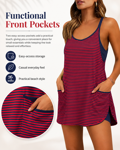 Women's Summer Striped Mini Dress with Built-in Shorts
