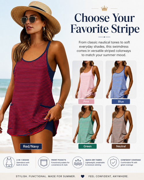 Women's Summer Striped Mini Dress with Built-in Shorts