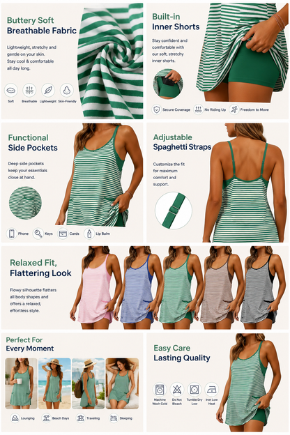 Women's Summer Striped Mini Dress with Built-in Shorts