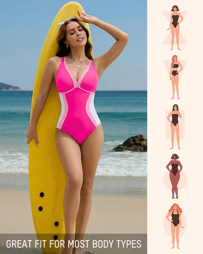 Color Block Tummy Control One-Piece Swimsuit