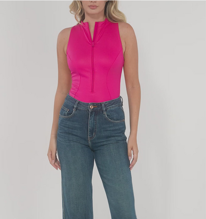 Shapewear Faux Leather Mock Neck Zip Front Sculpting Bodysuit