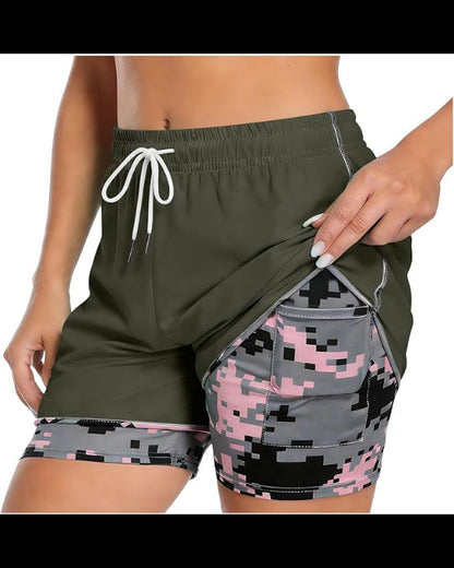 Womens Athletic Shorts with Built In Liner and Drawstring Waist