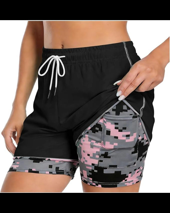 Womens Athletic Shorts with Built In Liner and Drawstring Waist