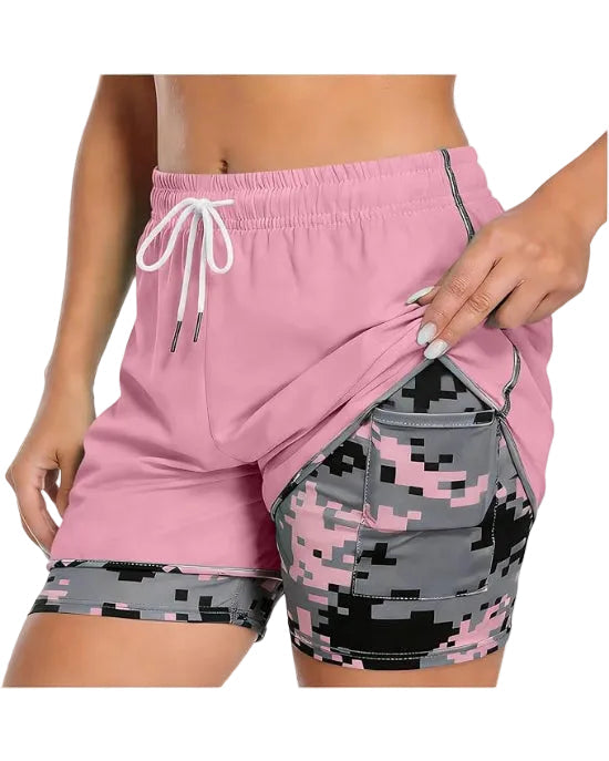 Womens Athletic Shorts with Built In Liner and Drawstring Waist